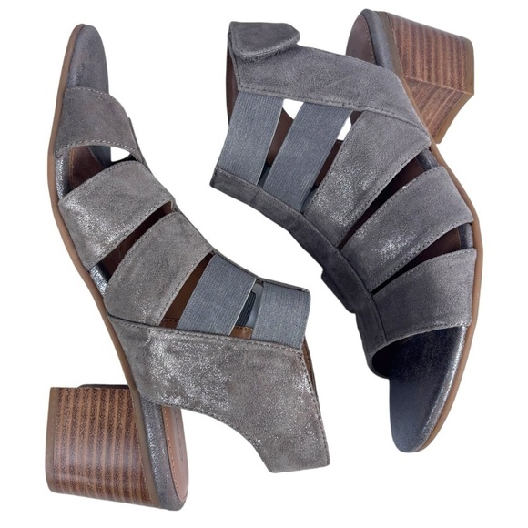 COMFORTIVA ALEXIS CT0006208 SMOKE LEATHER METALLIC BLOCK HEEL GLADIATOR SANDALS - Picture 5 of 13